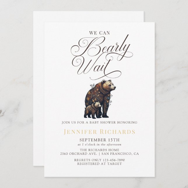 Invitation Baby shower d'ours rustique (Devant / Derrière)