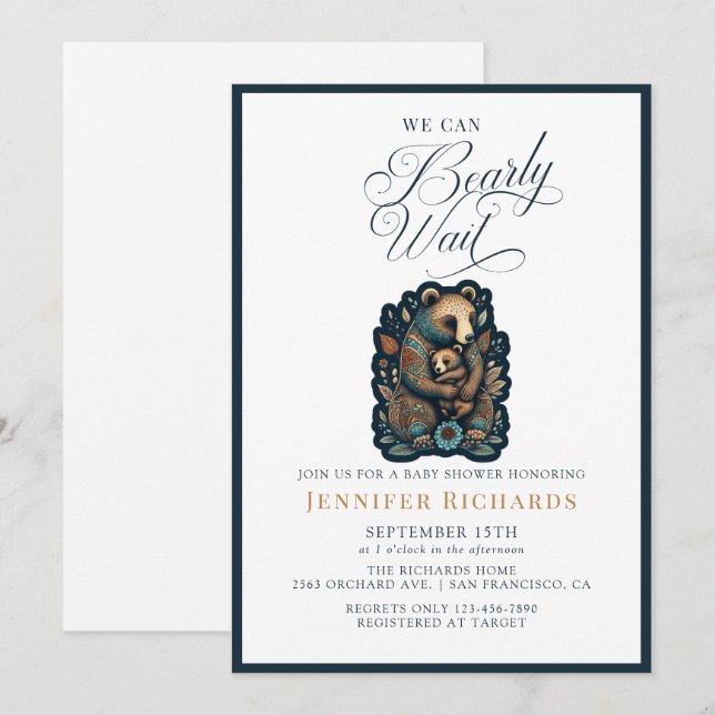 Invitation Baby shower d'ours rustique (Devant / Derrière)
