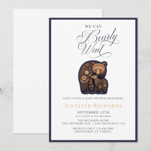 Invitation Baby shower d'ours rustique (Devant / Derrière)