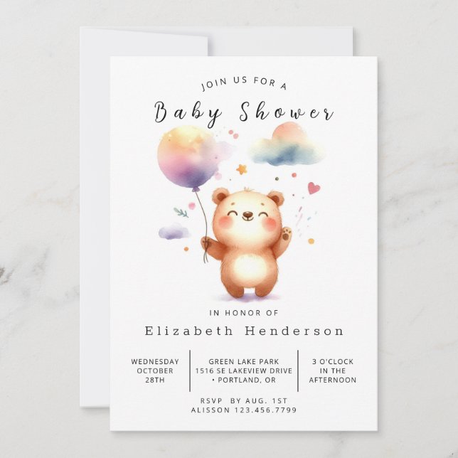 Invitation Baby shower d'ours rustique neutre pour les hommes (Devant)