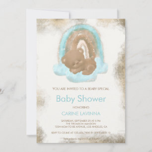 Invitation Baby shower d'ours rustique Rainbow