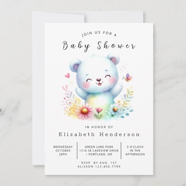 Invitation Baby shower d'ours simple modifiable (Devant)