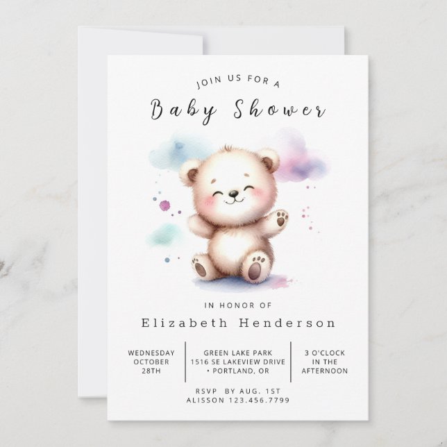 Invitation Baby shower d'ours sur mesure Pastel (Devant)