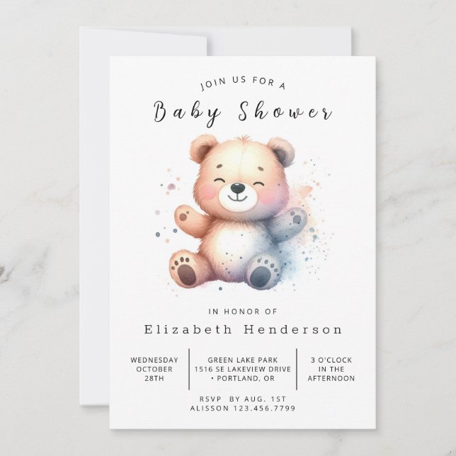 Invitation Baby shower d'ours Whimsical Printable (Devant)
