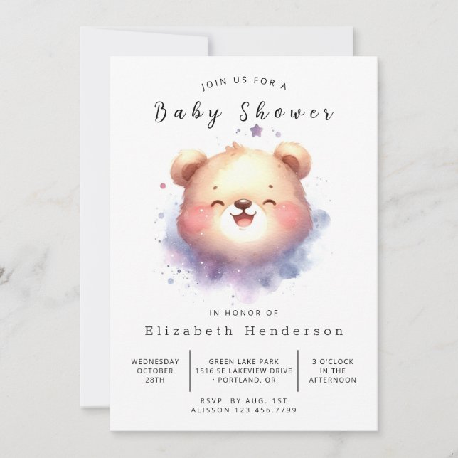 Invitation Baby shower d'ours Whimsy Printable (Devant)