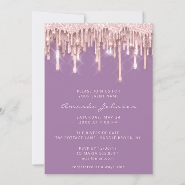 Invitation Baby shower  Doux 16e Rose pourpre (Devant)