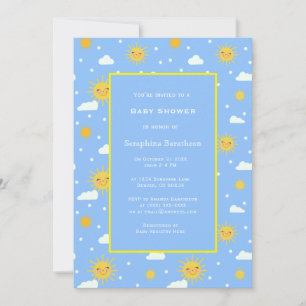 Invitation Baby shower doux bleu bleu jaune soleil