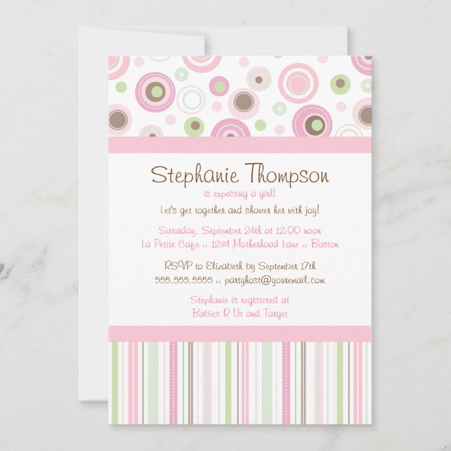 Invitation Baby shower doux Brown rose de point de polka de (Devant)