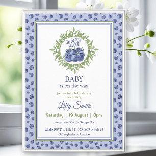 Invitation Baby shower doux de Berry Motif bleu bleuet