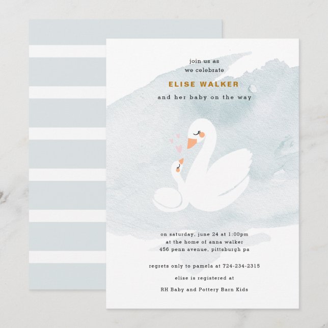 Invitation Baby shower doux de cygne, princesse de cygne (Devant / Derrière)