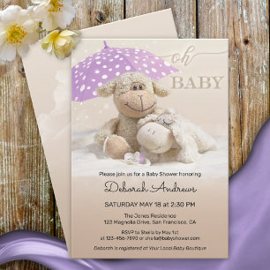 Invitation Baby shower doux Fluffy Animaux
