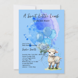 Invitation Baby shower doux petit agneau bleu Hydrangea
