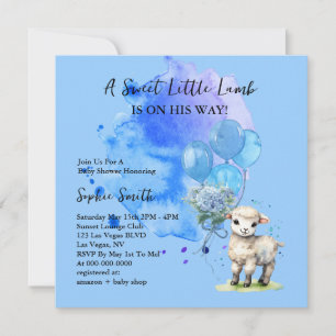 Invitation Baby shower doux petit agneau bleu Hydrangea