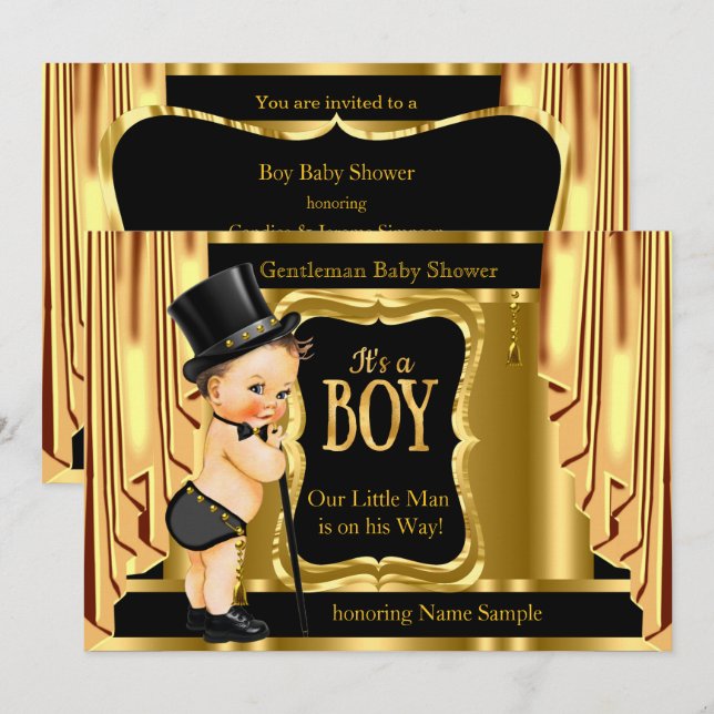 Invitation Baby shower doux Pièges d'or noir Brunette (Devant / Derrière)
