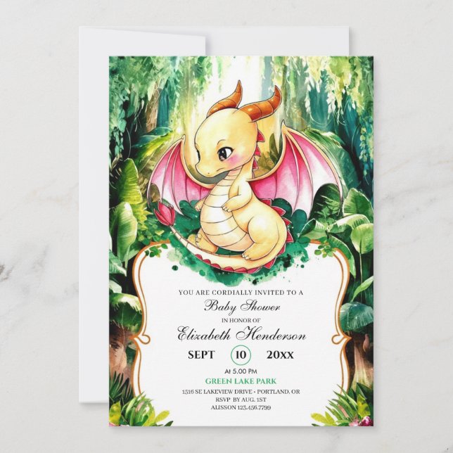 Invitation Baby shower Dragon Cute Personnalisé (Devant)