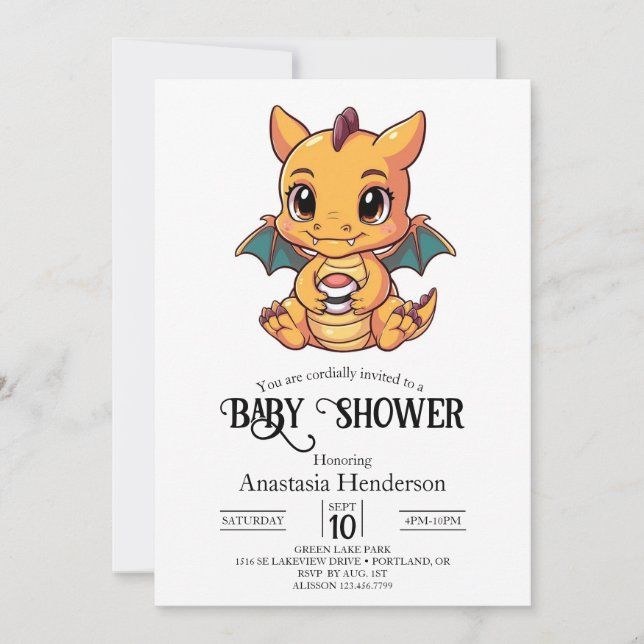 Invitation Baby shower Dragon numérique élégant (Devant)