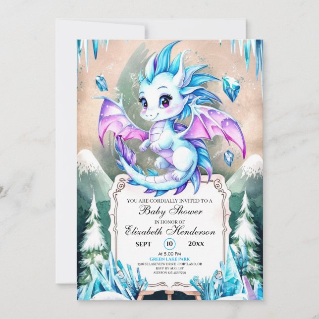 Invitation Baby shower Dragon Simple Cute (Devant)