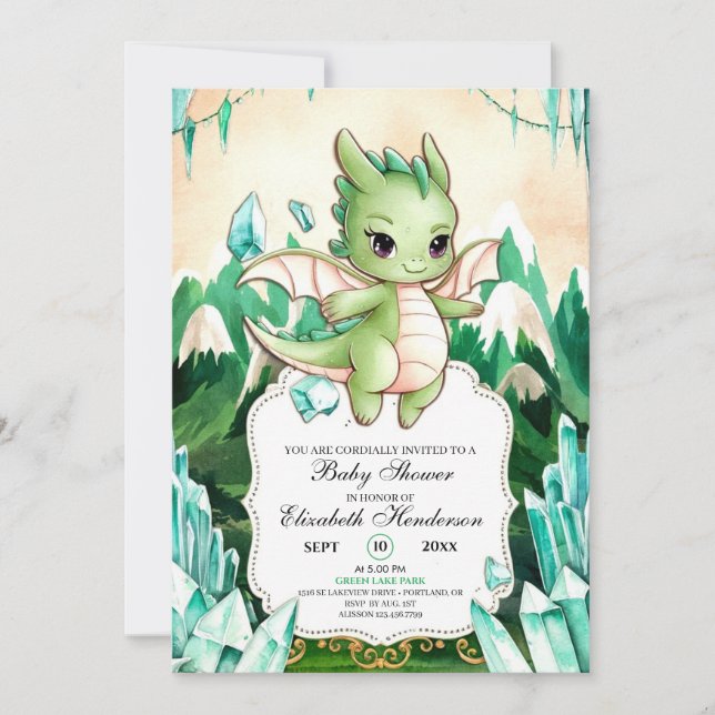 Invitation Baby shower Dragon simple et heureux (Devant)