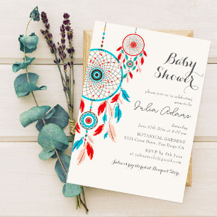 Invitation Baby shower Dreamcatcher en plumes de la tribu Boh