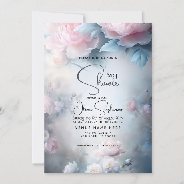 Invitation Baby shower - Dreamink Peony Floral (Devant)