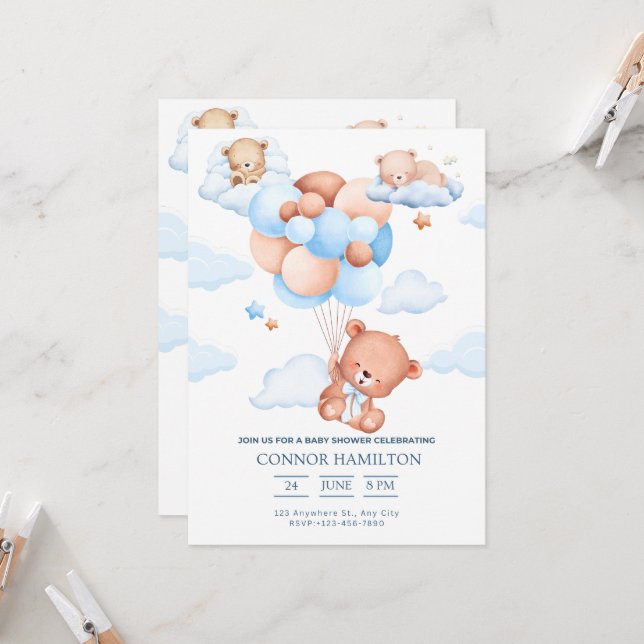 Invitation Baby Shower Dreamy Clouds Aesthetic (Devant/Arrière en situation)
