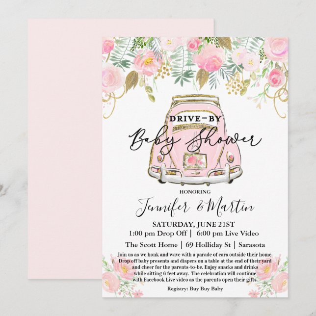 Invitation Baby Shower Drive By Baby Shower Virtuel (Devant / Derrière)