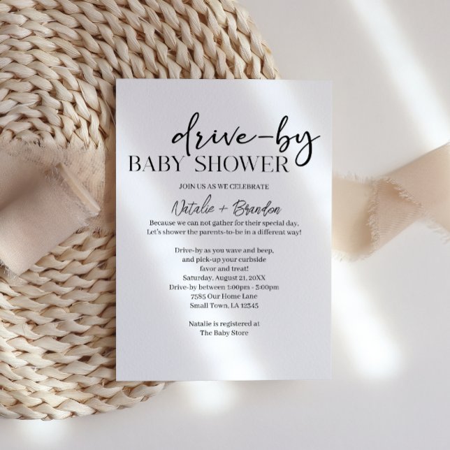 Invitation Baby-Shower Drive-By Bébé Moderne Simple Script (Créateur téléchargé)