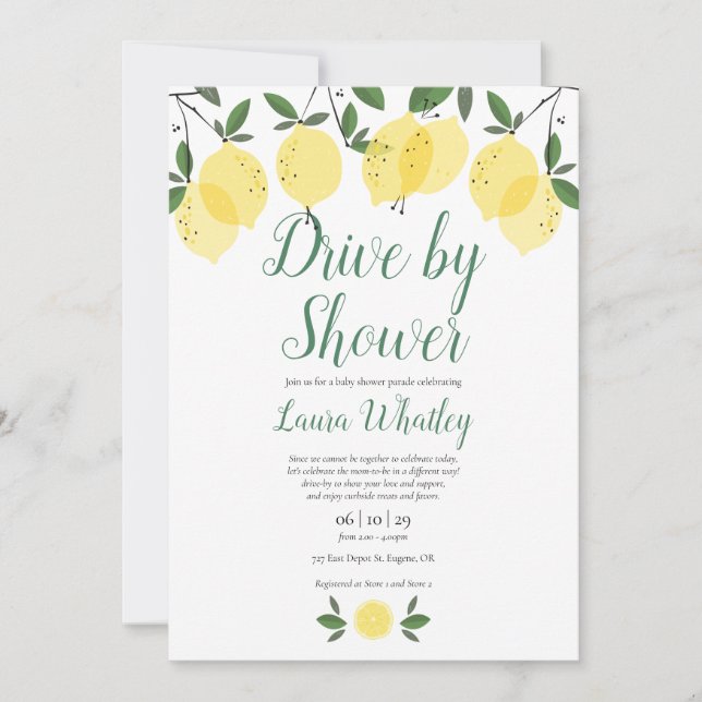 Invitation Baby Shower Drive By Moderne Citrons  (Devant)