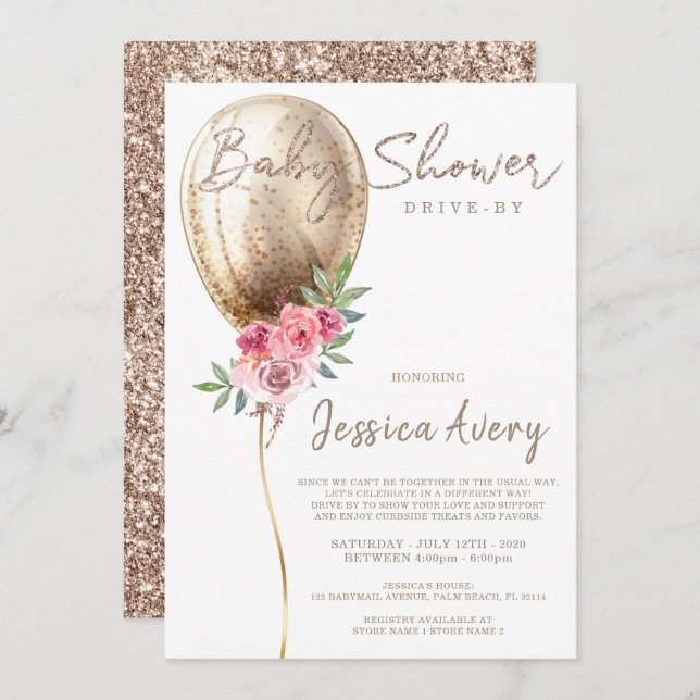 Invitation Baby shower Drive Par Luxueuse Parties scintillant (Devant / Derrière)