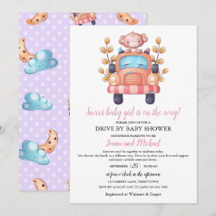 Invitation Baby Shower Drive Through Mignonne Fille Singe