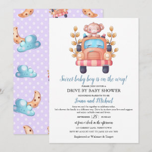 Invitation Baby Shower Drive Through pour Garçon Singe Mignon