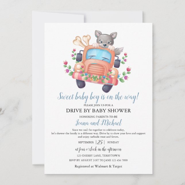 Invitation Baby Shower Drive Through pour le petit garçon au  (Devant)