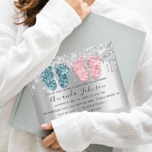Invitation Baby shower Drives Argent Gris Pieds Jumeaux Garço