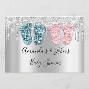 Invitation Baby shower Drives Argent PiedsTwins Garçon fille
