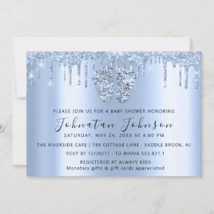 Invitation Baby shower Drives Parties scintillant Pieds Bleus
