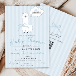 Invitation Baby Shower Drôle Oh Maman Lama Garçon Bleu Mignon