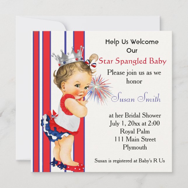 Invitation Baby shower du 4 juillet (Devant)