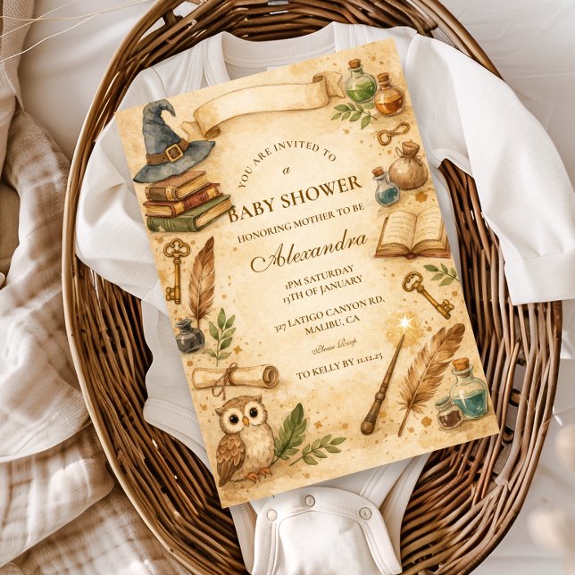 Invitation Baby Shower du Bébé Magicien Livre de Sortilèges M (Créateur téléchargé)