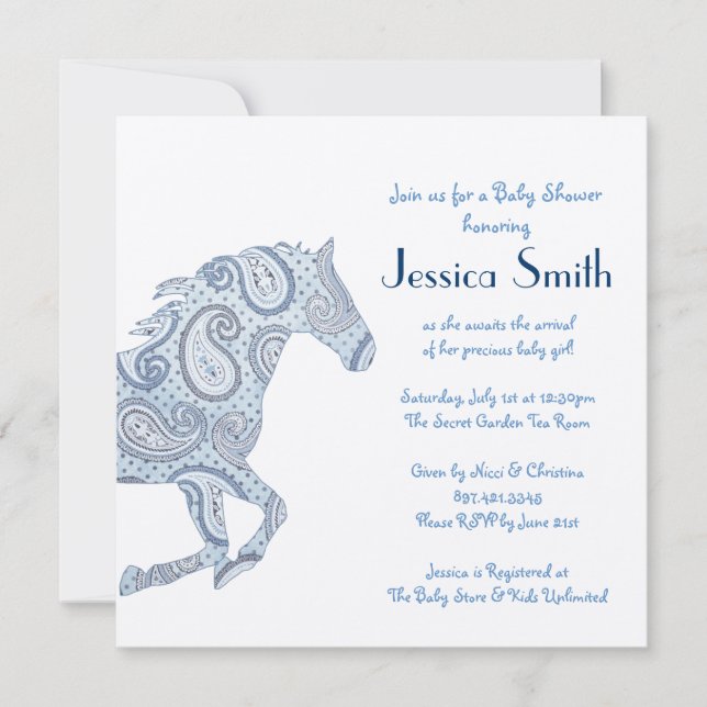 Invitation Baby shower du Blue Paisley Horse (Devant)