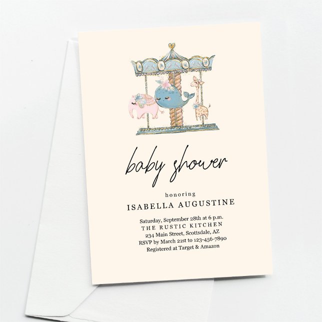 Invitation Baby shower du carrousel jaune neutre pour les fem (Créateur téléchargé)