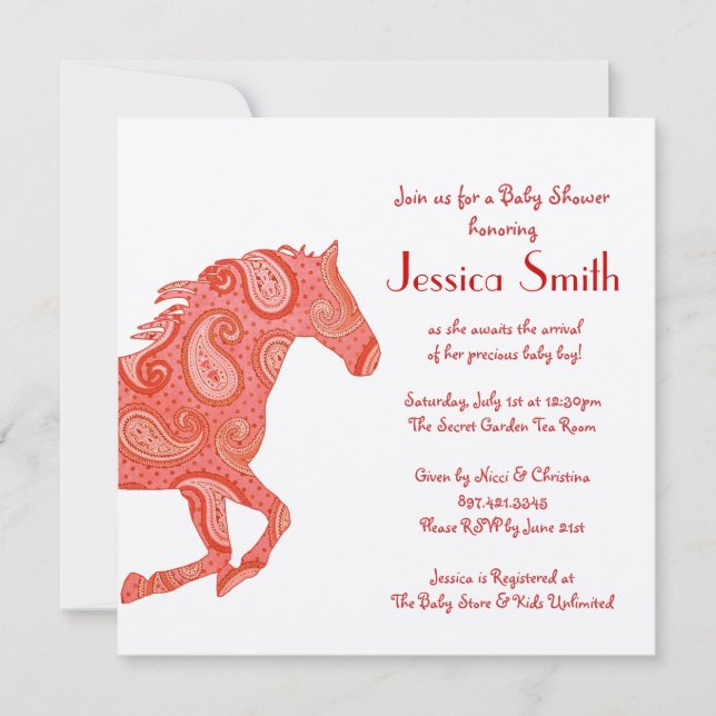 Invitation Baby shower du Cheval Rouge Paisley (Devant)