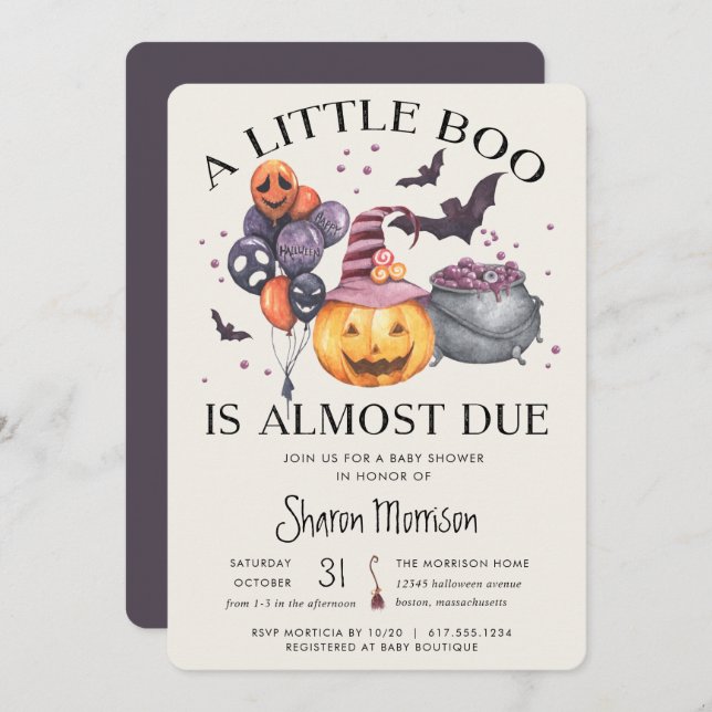 Invitation Baby shower du Citrouille d'Halloween Little Boo (Devant / Derrière)