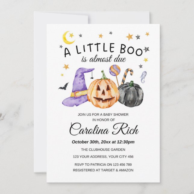 Invitation Baby shower du Citrouille d'Halloween Little Boo (Devant)