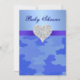 Invitation Baby shower du coeur de Diamond Camouflage Bleu In
