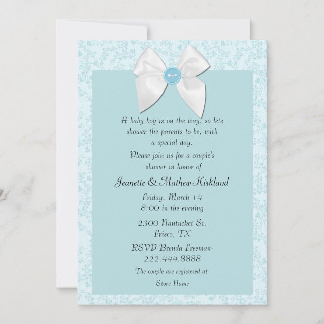 Invitation Baby shower du couple bleu sucré (Devant)