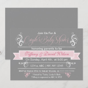 Invitation Baby shower du couple rose gris