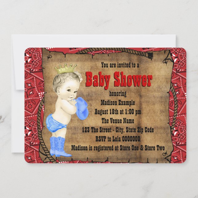 Invitation Baby Shower du Cowboy Rouge (Dos)