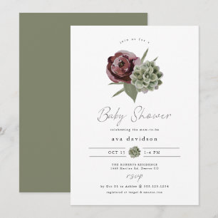 Invitation BABY SHOWER du désert Succulent Floral AVA Bourgog