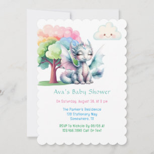 Invitation Baby shower du Dragon Cute Pastel