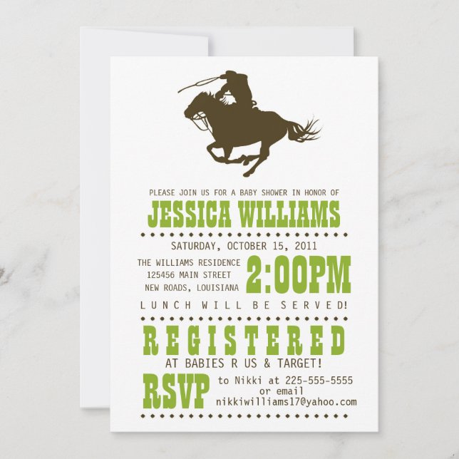 Invitation Baby shower du Far West (Devant)